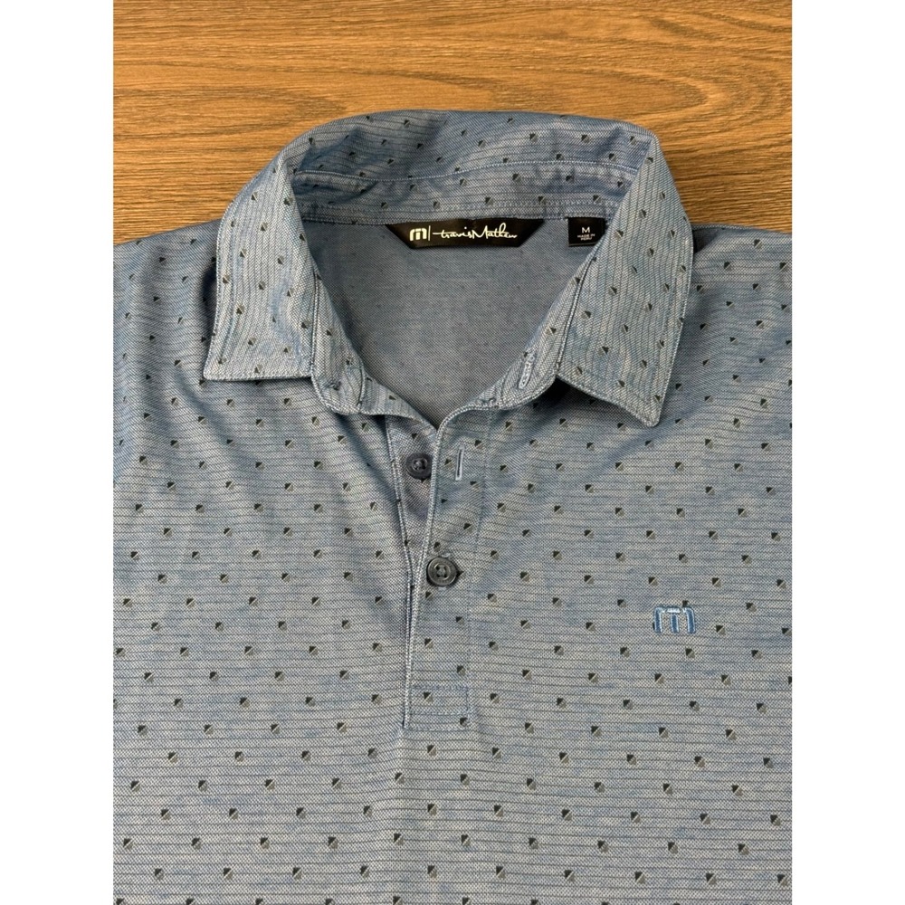 Travis Mathew Mens Blue Geometric Pima Cotton Blend Polo Shirt Golf Size Medium